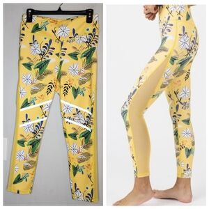 ZYIA Yellow Floral Reflective Light n Tight Hi-rise 7/8 Length Leggings Size 12